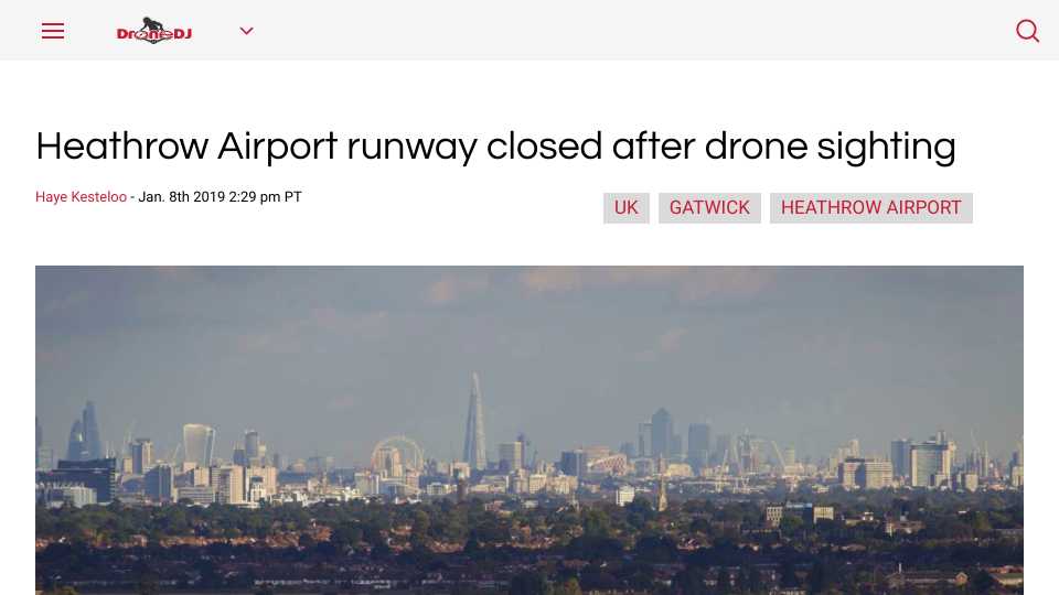 Heathrow Airport runway closed after drone sighting