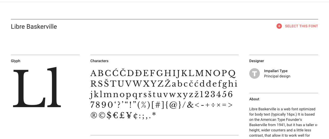 Baskerville Type Sample