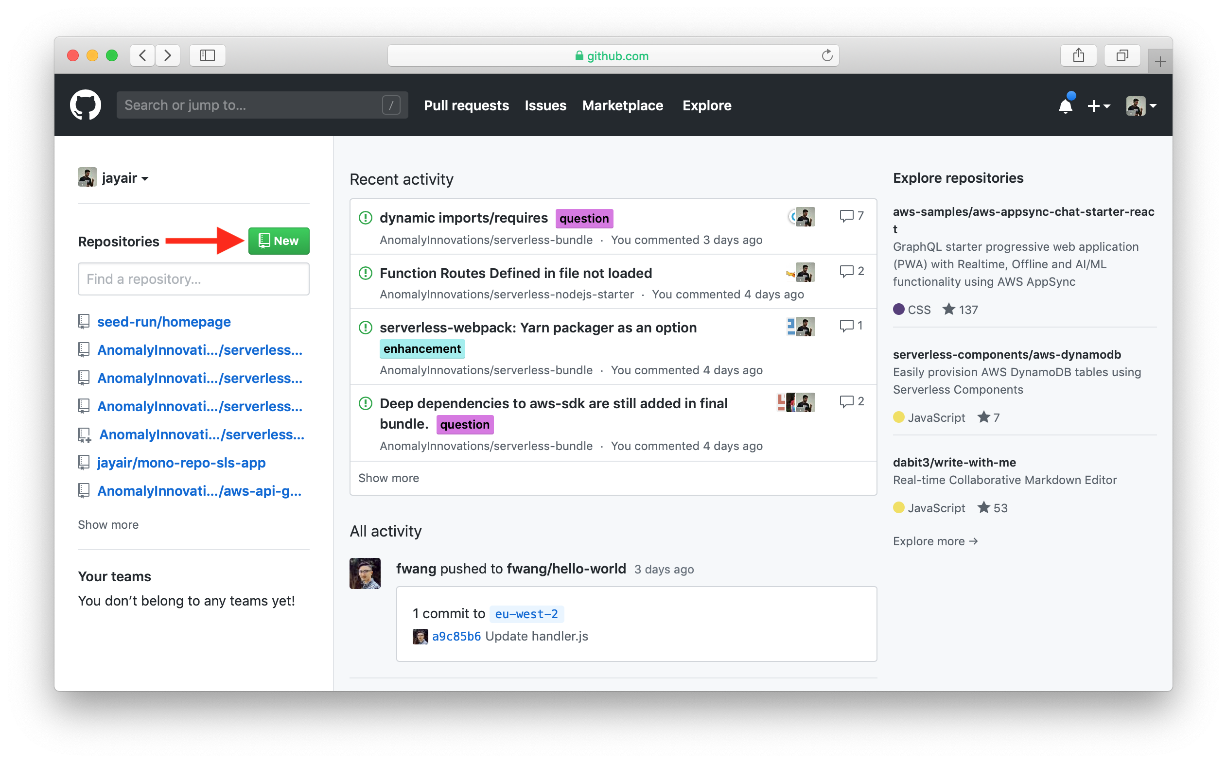 Create new GitHub repository screenshot