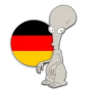 Alien with German flag behind him. If you click it you can switch the site to German.