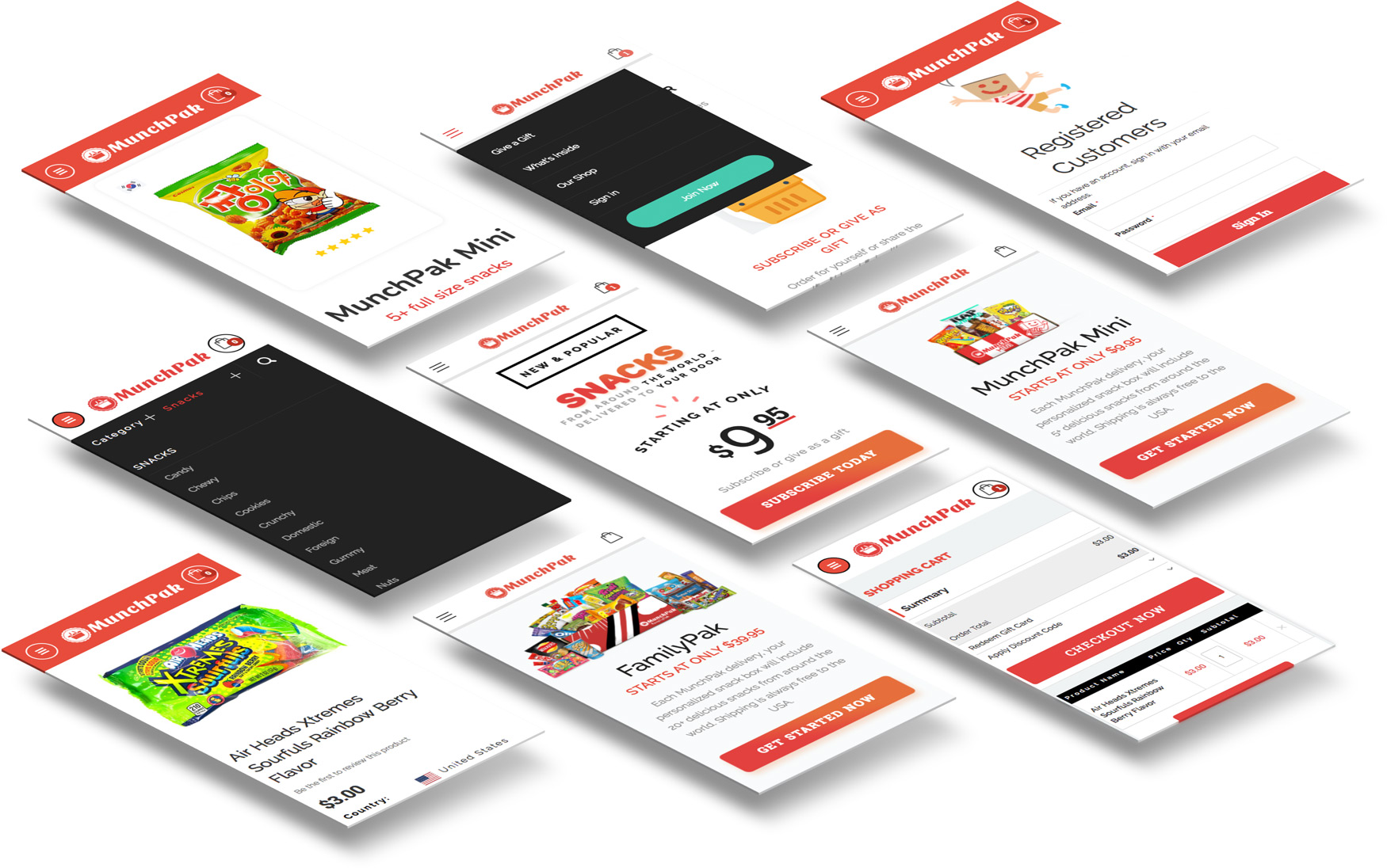 MuchPak mobile screens