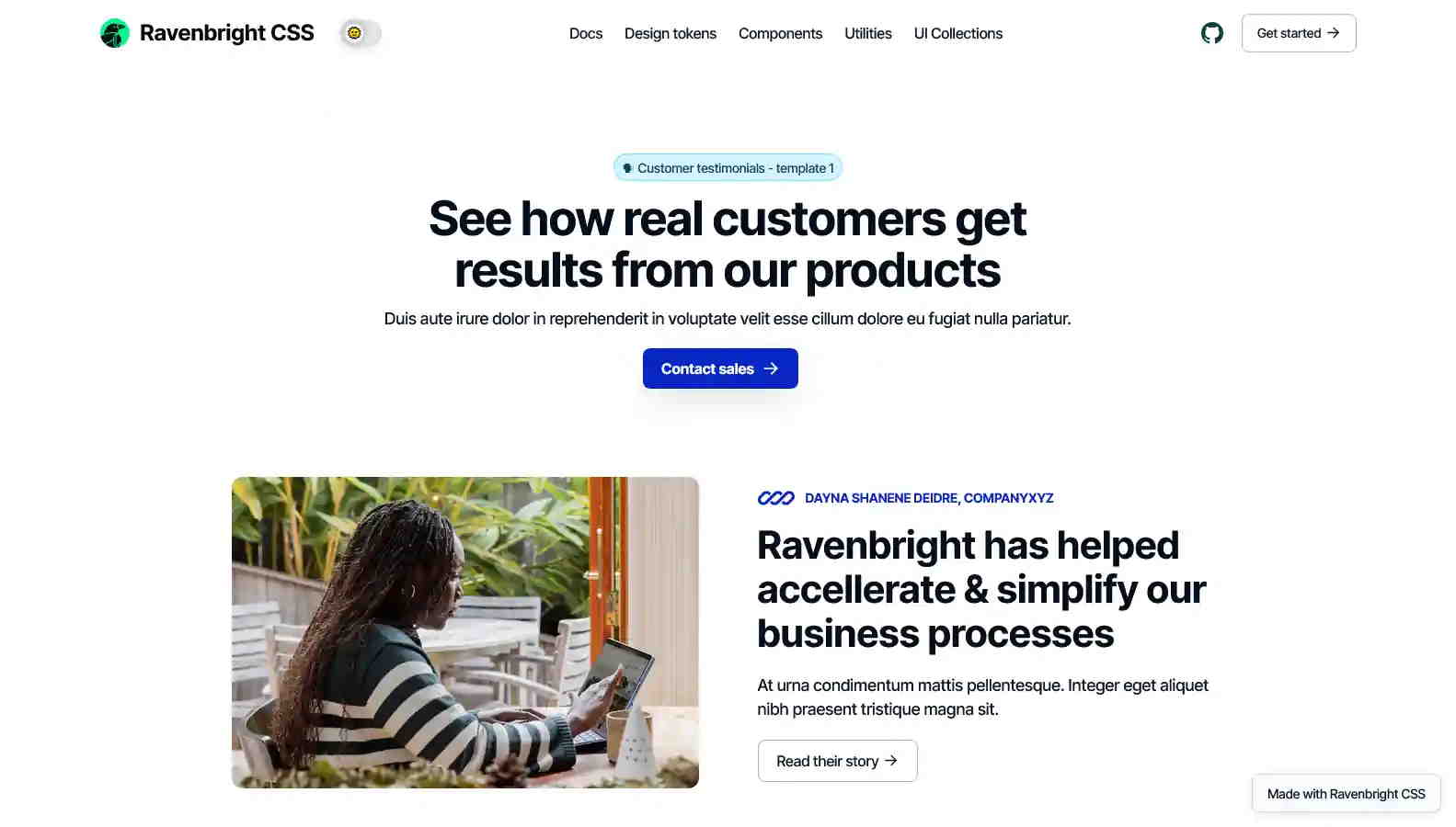 Preview of testimonial template made by Ravenbright CSS
