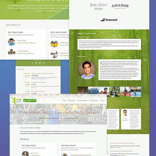 Screenshots of a tennis tournament website