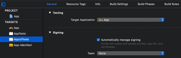 UI tests target with target application UI tests target with target application