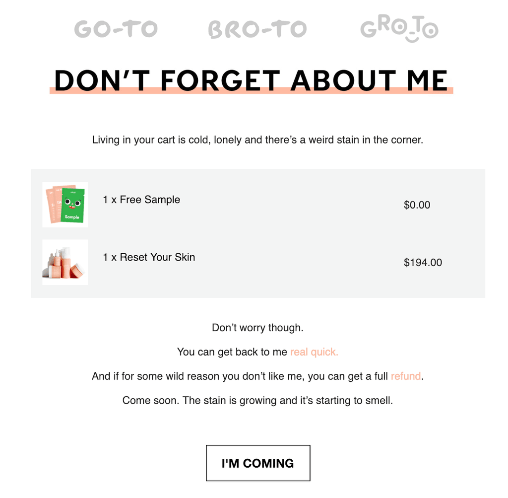 Email reminding customers to recover their abandoned cart