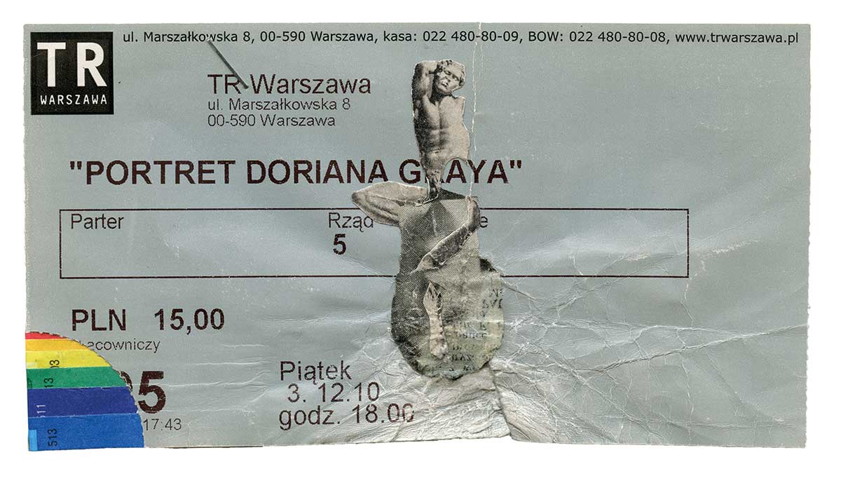 Portret Doriana Graya, kolaz,8x15cm