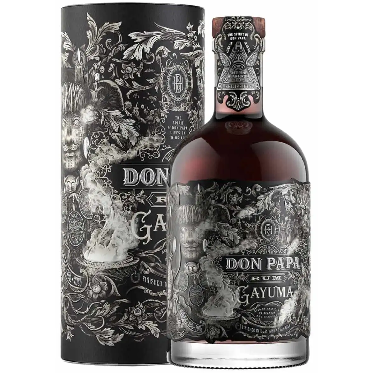 Image of the front of the bottle of the rum Don Papa Gayuma