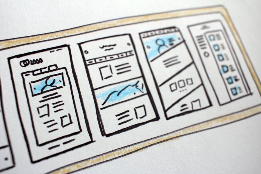 website design sketches on a piece of paper