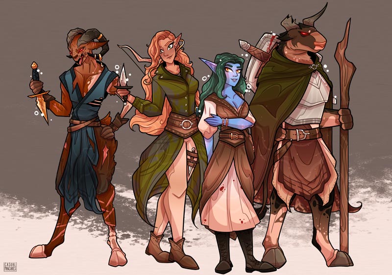 Portrait-character-design-example,-a-dungeons-and-dragons-party
