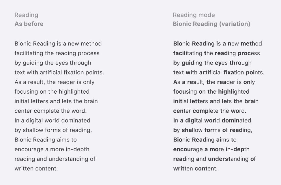 Comparing normal and bionic reading modes