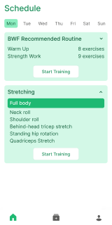 Example screenshot of a workout schedule