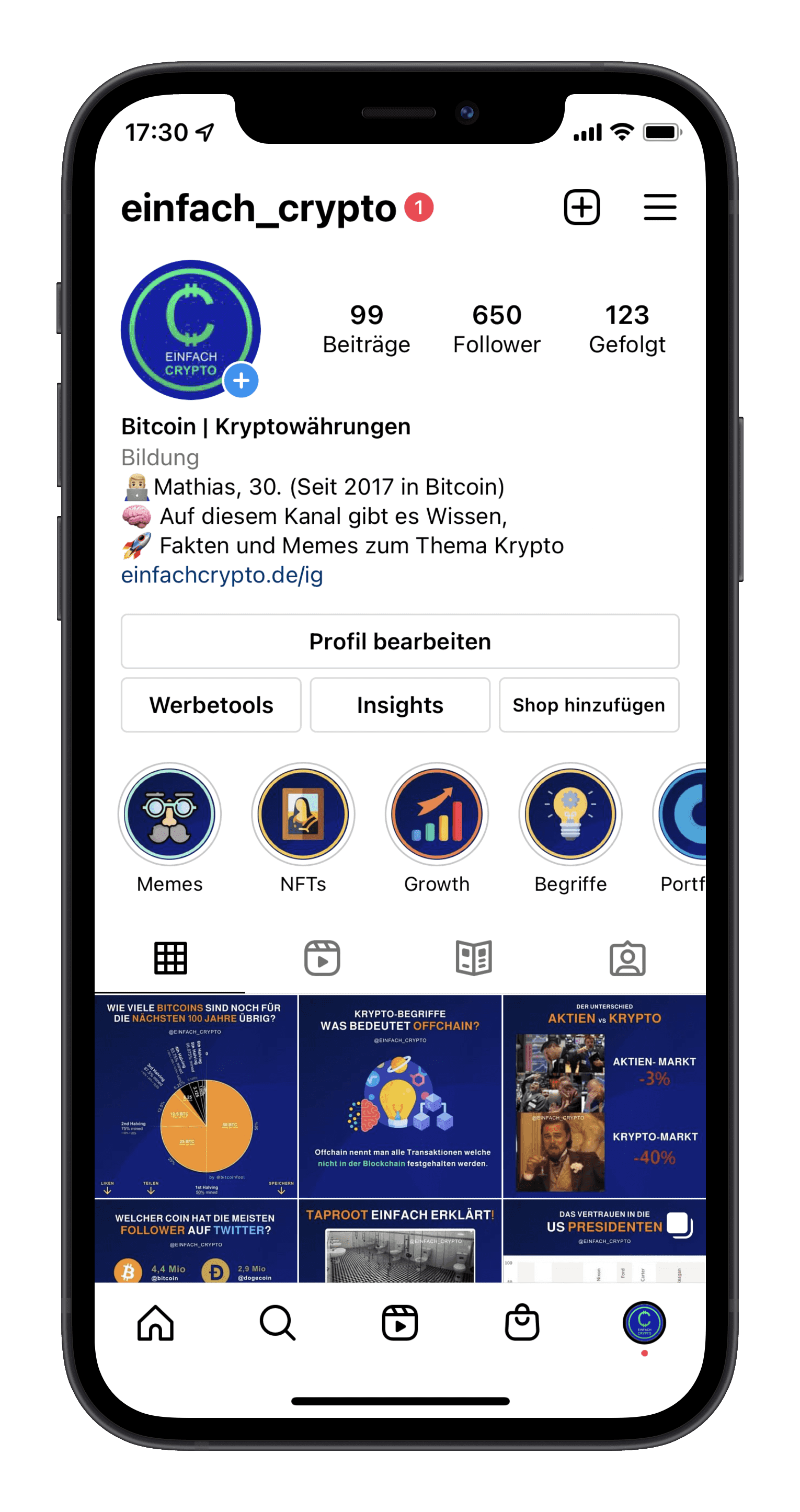 Einfach Crypto auf Instagram