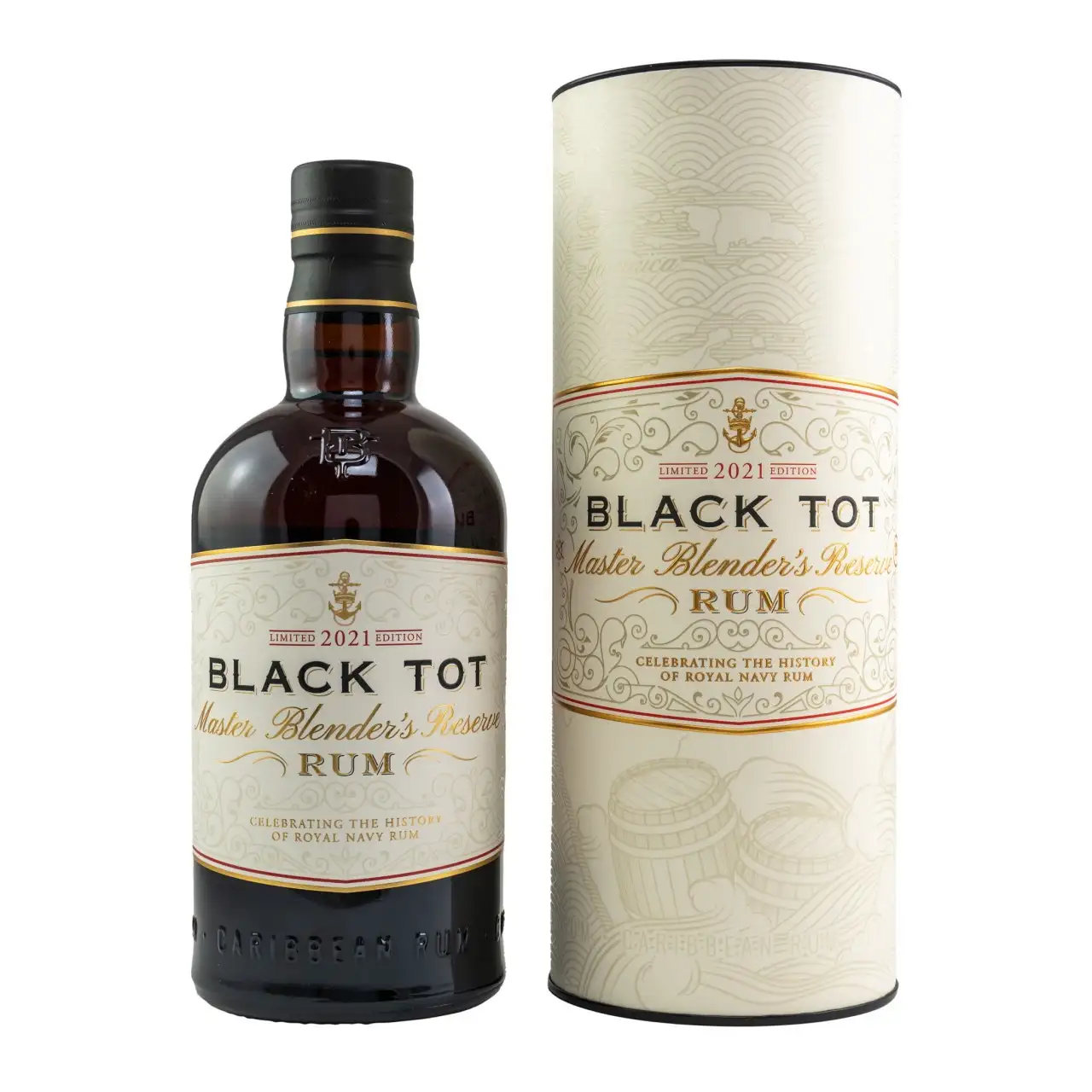 Image of the front of the bottle of the rum Black Tot Rum Master Blender’s Reserve 2021