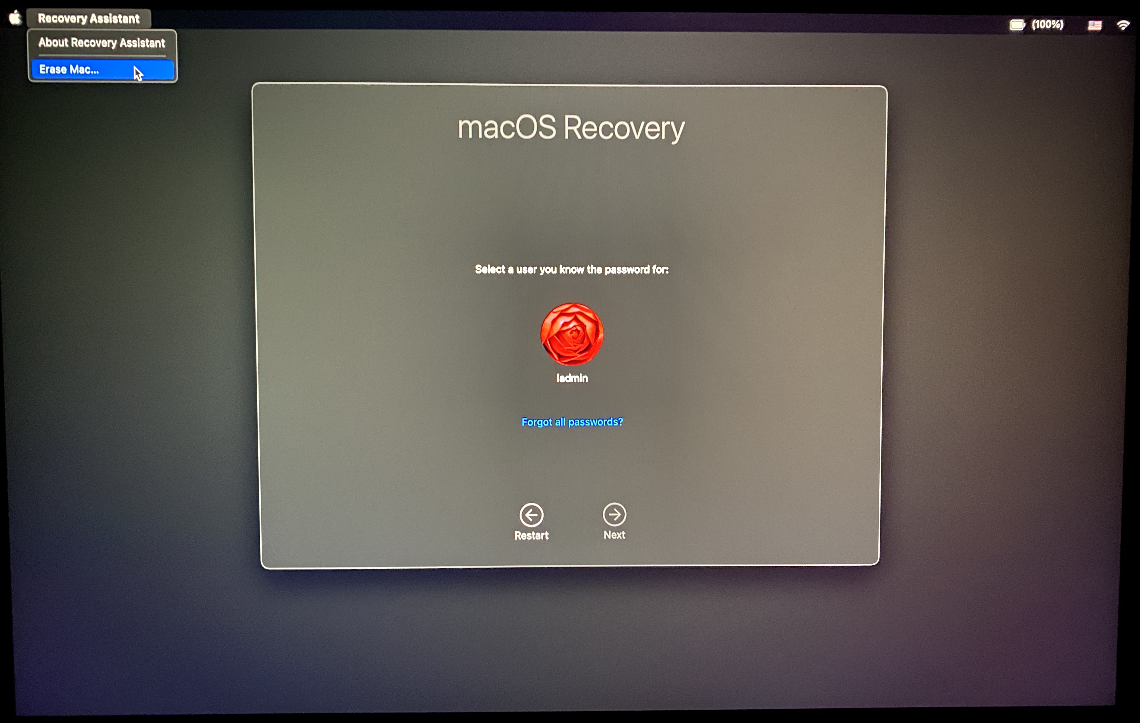 Recovery Assistant erase Mac
