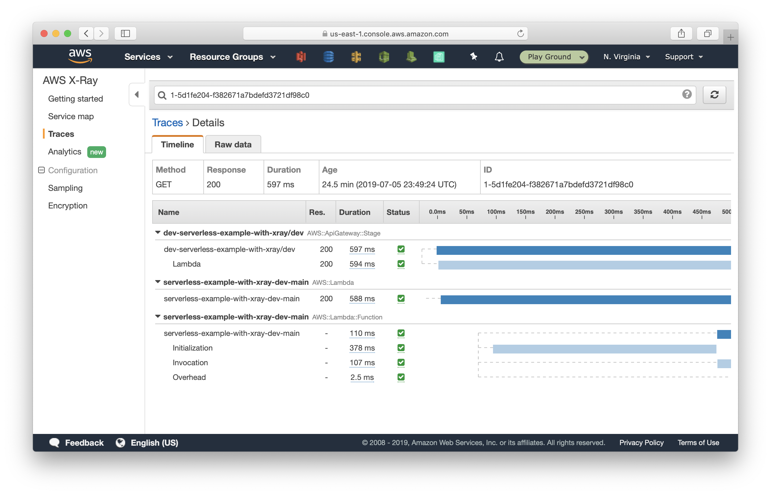 Click on a Trace from the AWS X-Ray Console