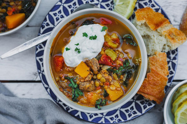 Smokey red lentil and chorizo soup | Olive & Mango
