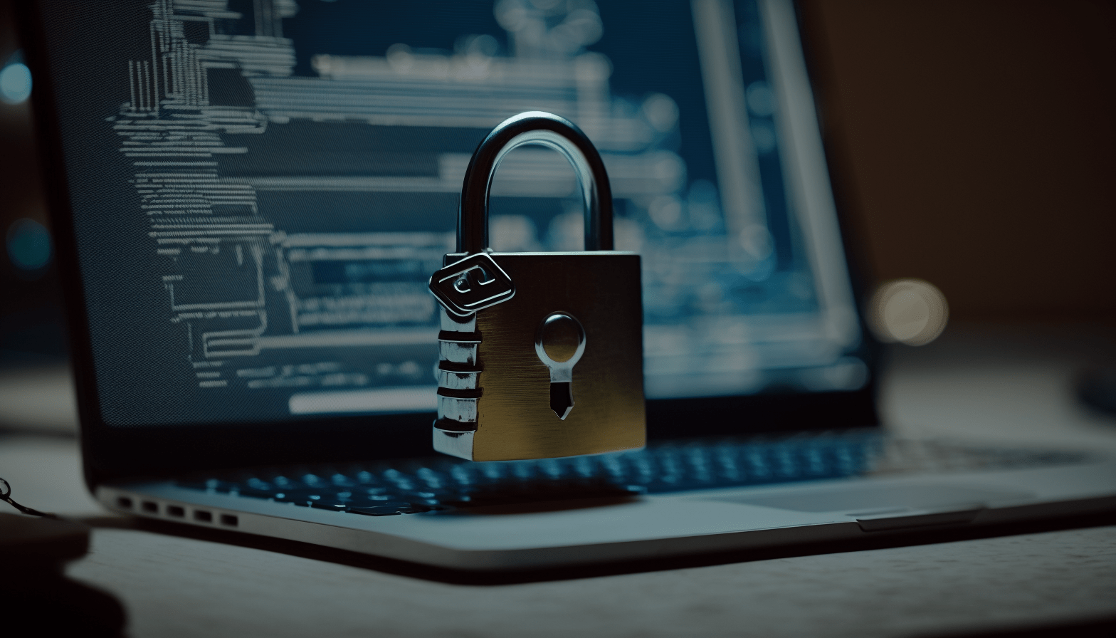 An image of a locked padlock on top of a computer or laptop screen, symbolizing the security measures that can be implemented through Windows hardening and debloating.