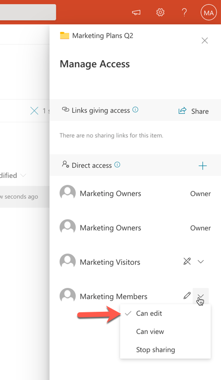 Configuring user access permissions to a folder in a SharePoint site