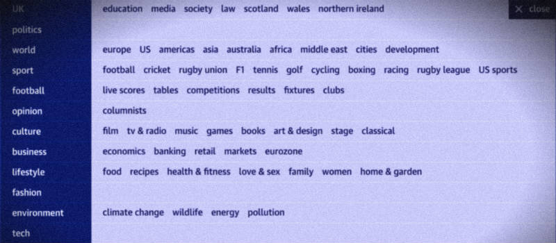 Screenshot of The Guardian website navigation bar