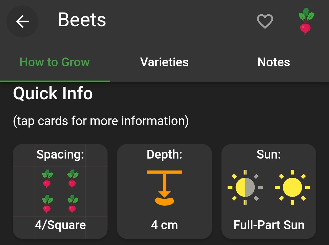 Screenshot of beets square-foot spacing in Planter
