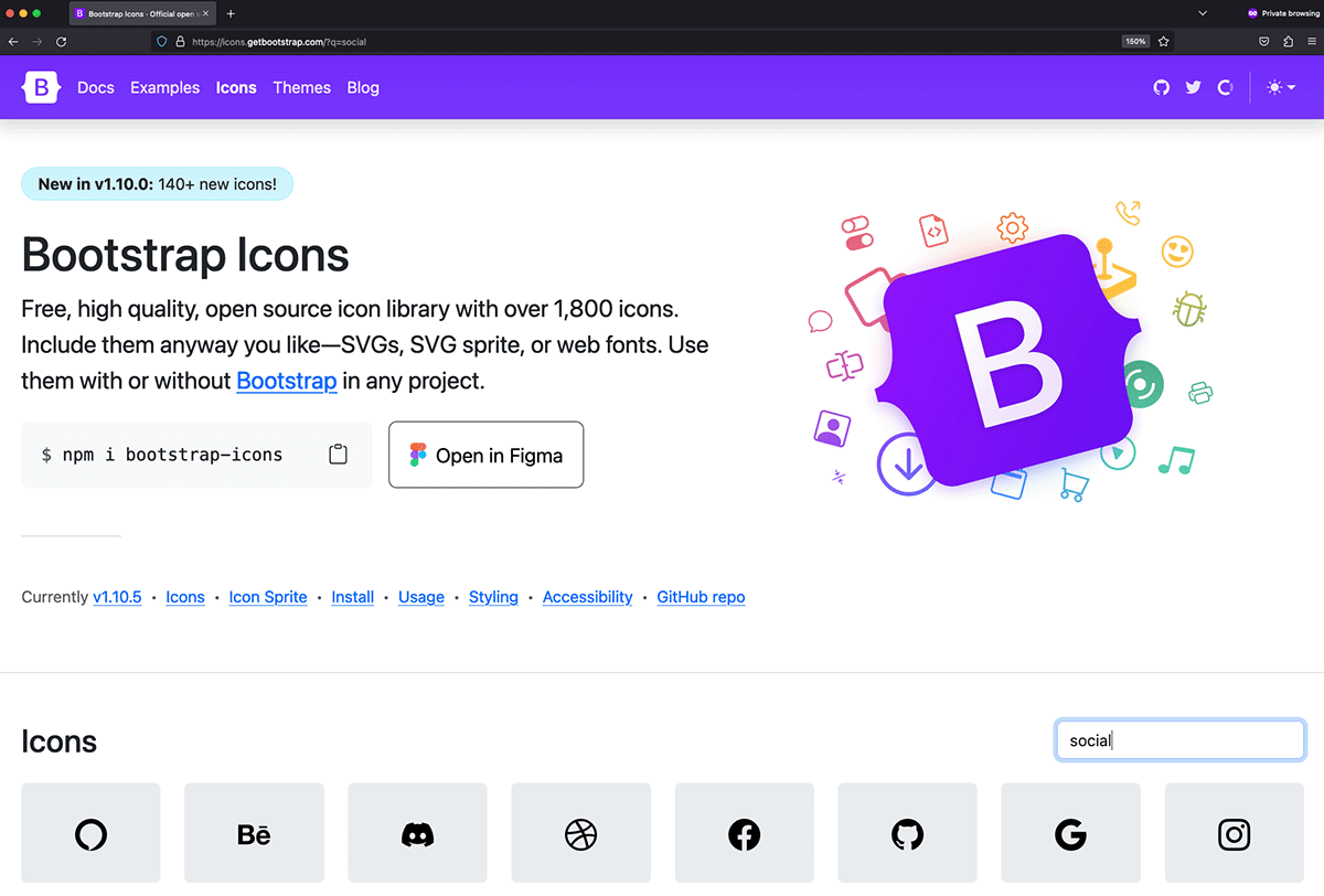 A screenshot of the Bootstrap Icons website.