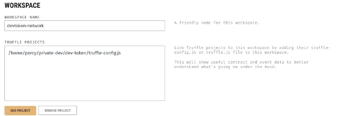 Ganache — creating a new workspace with our truffle-config included.