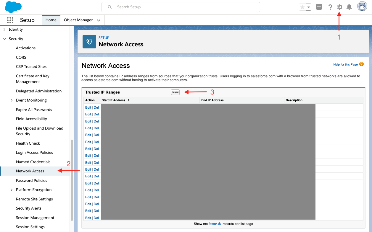 Salesforce Setup - Security - Network Access