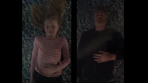 Image showing me and my daughter re-enacting The Dreamers by Bill Viola