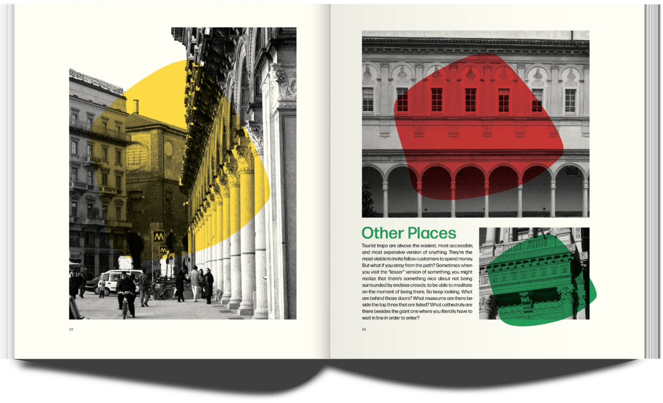 a publication spread. Page Title: Other Places. Photographs of Renaissance and Classical architecture are shown.