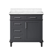 image Sonoma 36 in W  22 in D  34 in H Bath Vanity in Dark Charcoal with White Carrara Marble Top