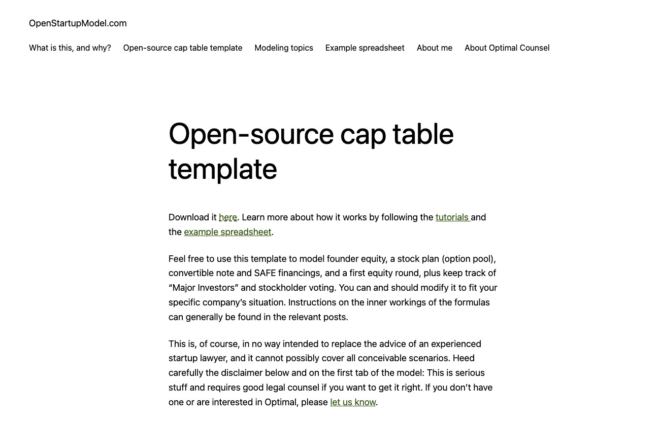 Open Source Cap Table Template