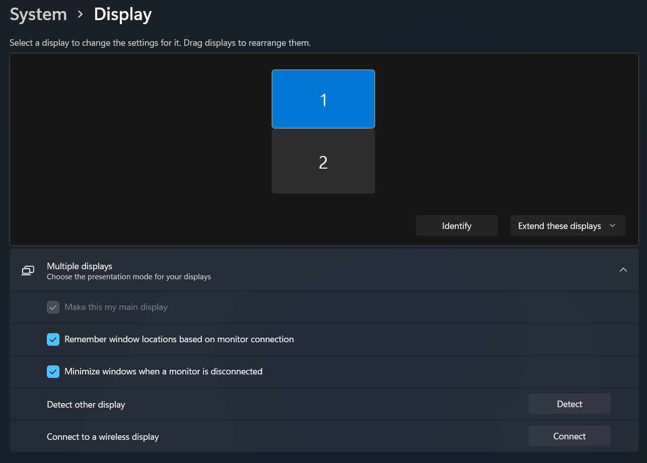 Screenshot shows the secondary monitor exists in Display Settings