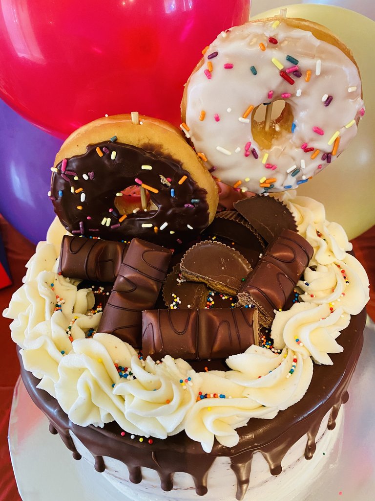 Donuts taste best when they're on top of a cake!