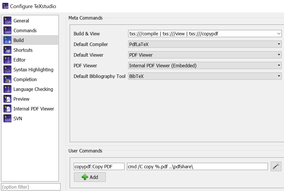 Configure Windows TeXstudio to copy PDF output to Dropbox