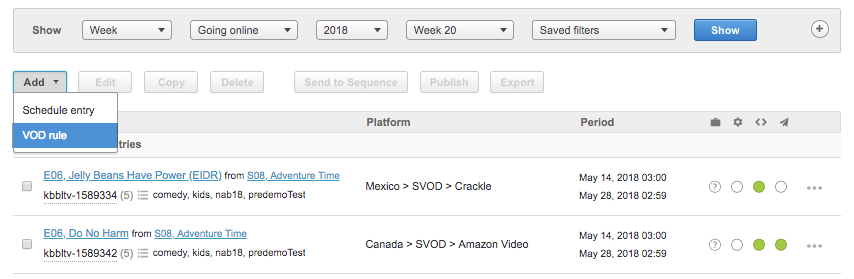 Add VOD Rule from Schedule Page