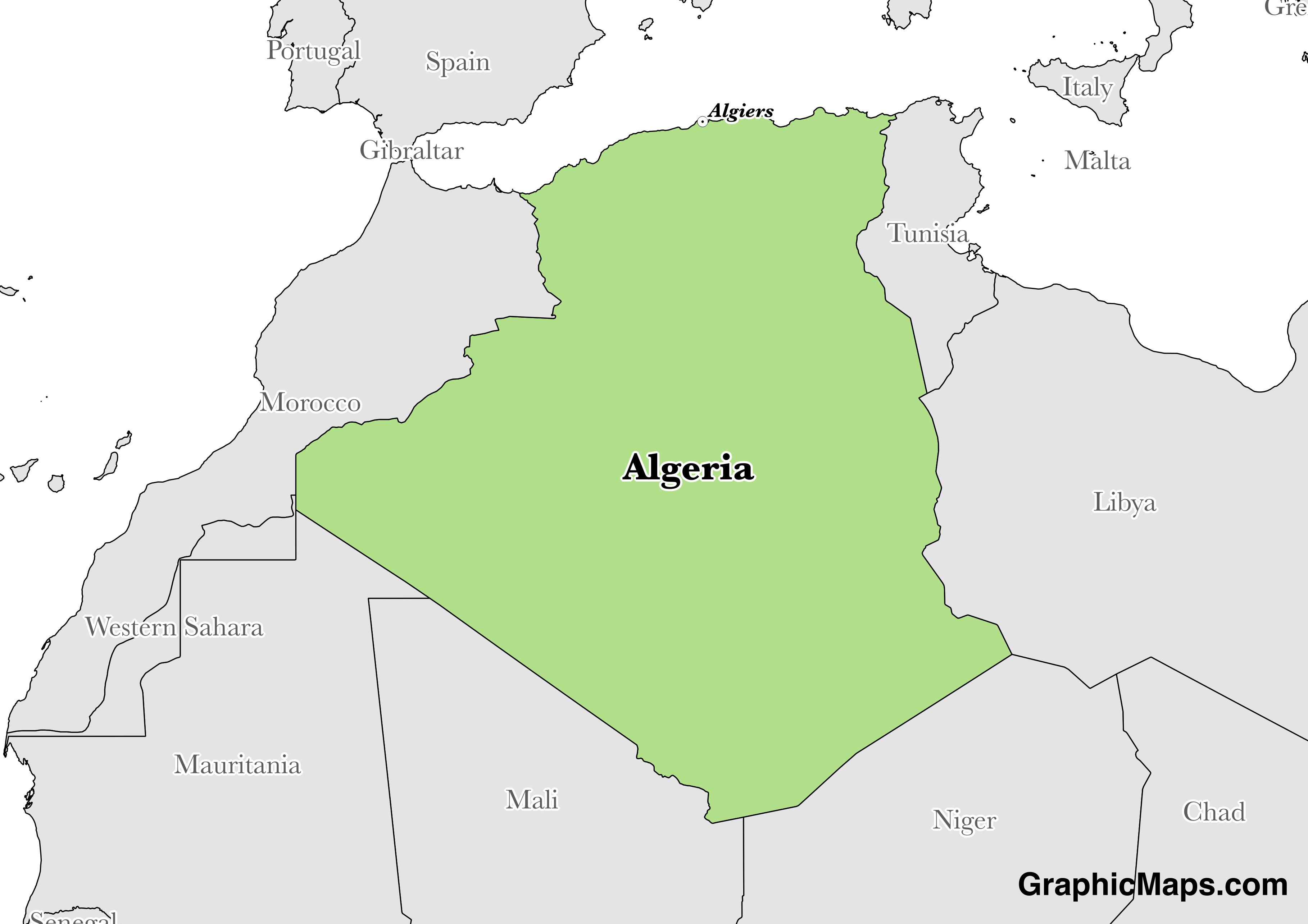 Map showing the location of Algeria