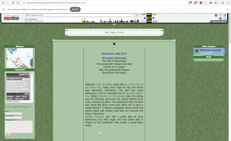 First version of swizec.com preserved by Archive.org