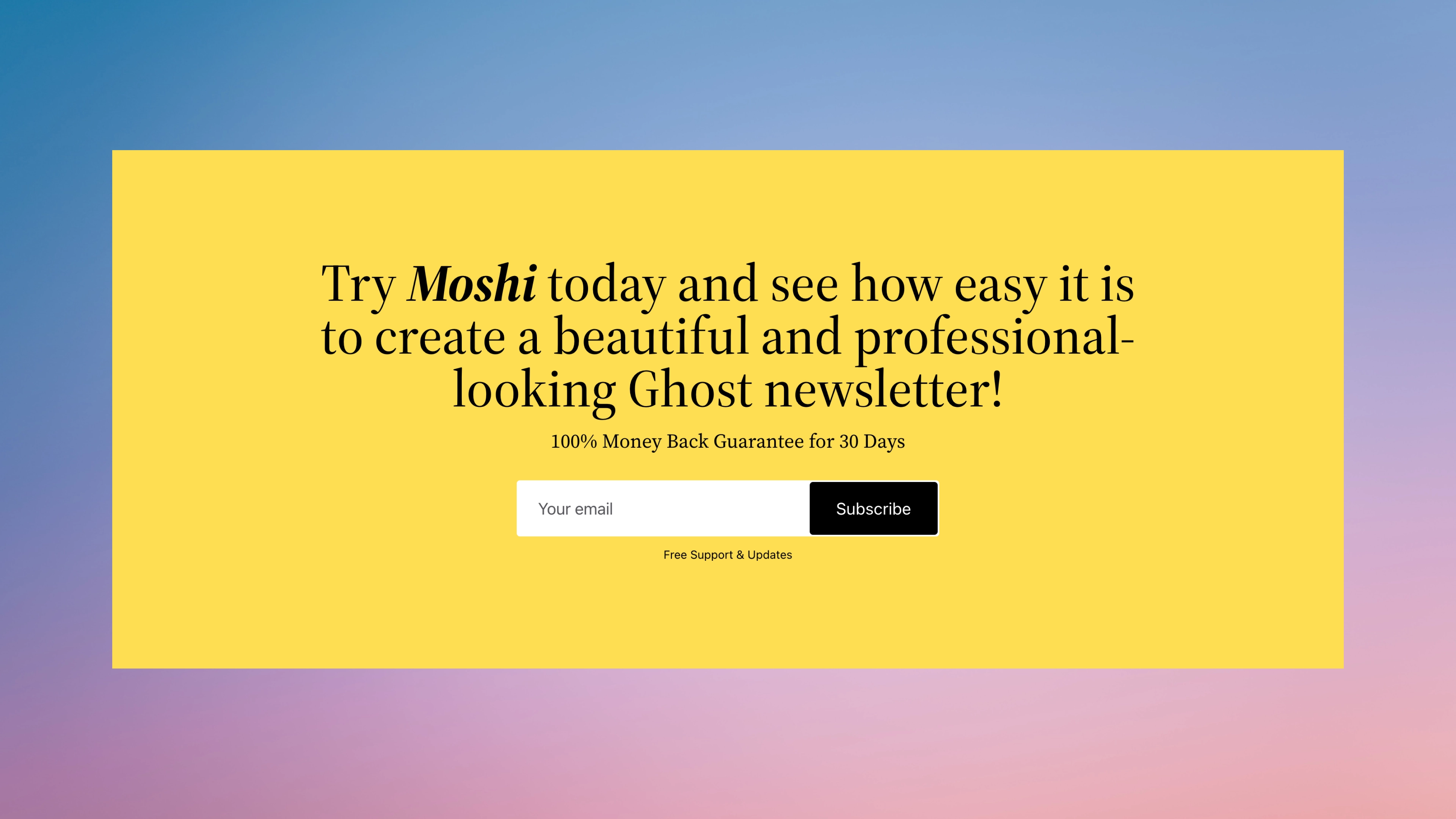 Moshi Ghost Theme signup section