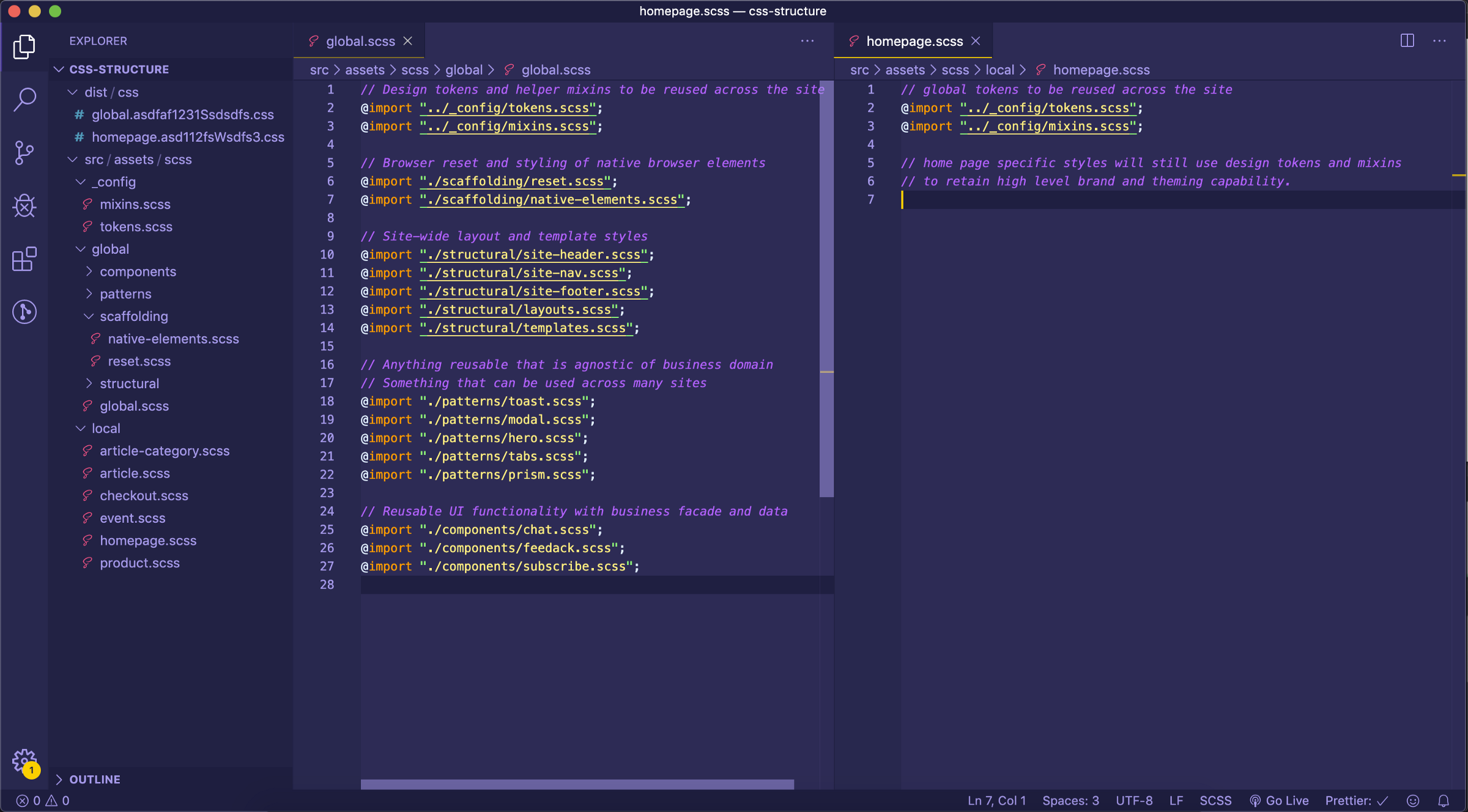 Example of project folder structure that organizes styles between global and local scope