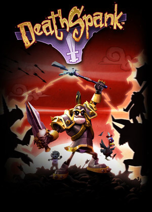 The box art for DeathSpank, showing the titular character in a heroic pose and surrounded by enemies