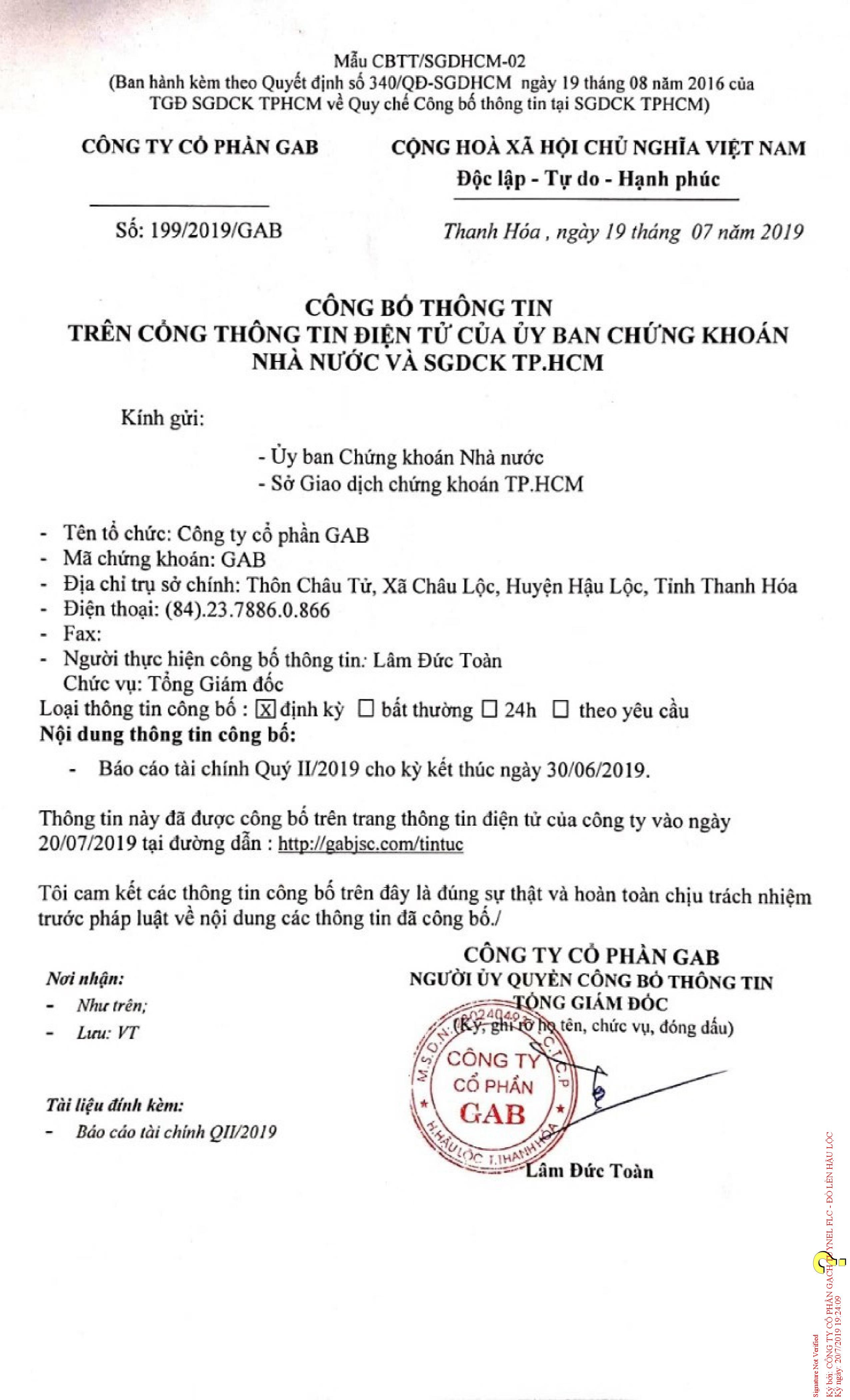 Báo cáo Quản trị Công ty 6 tháng đầu năm 2019