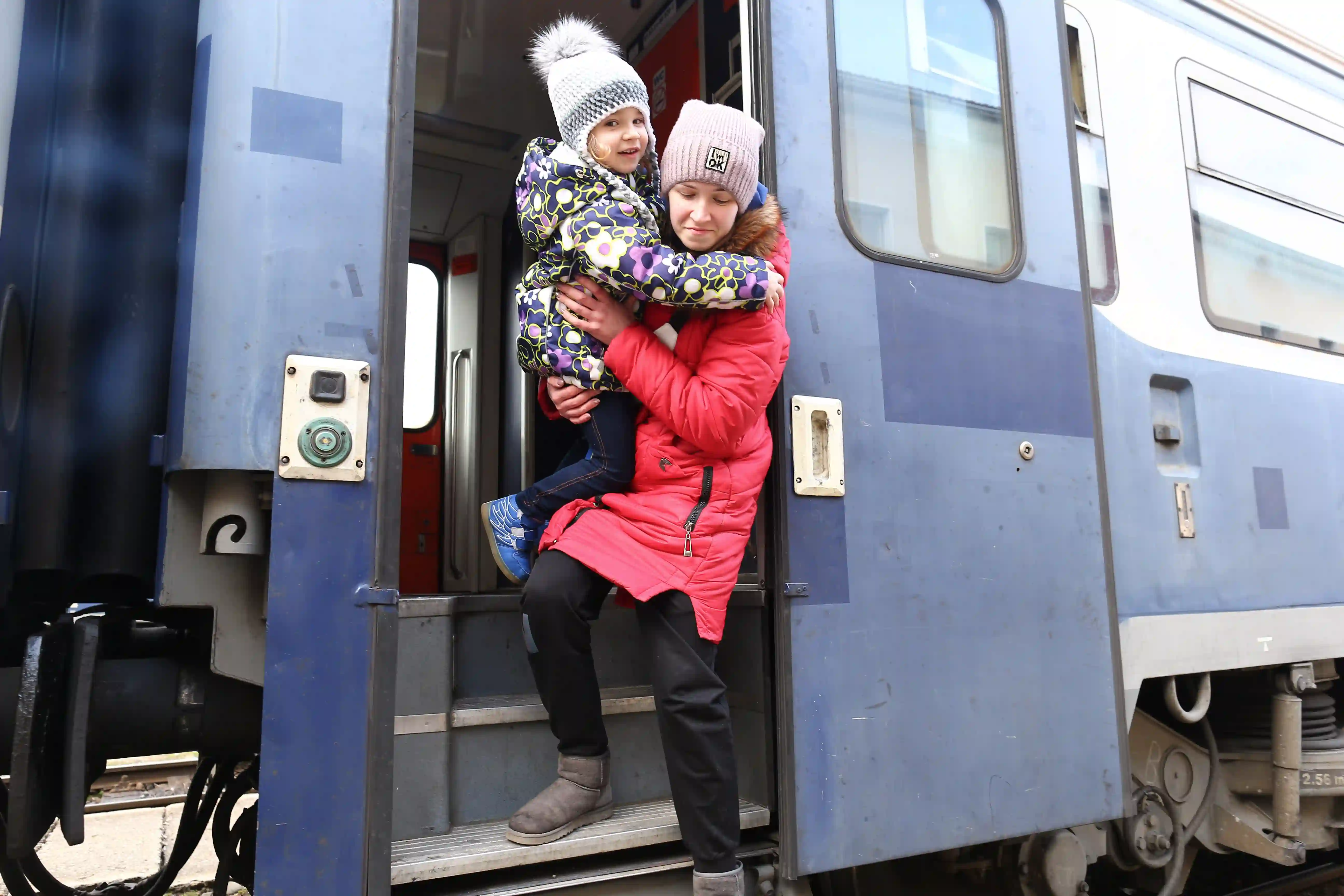 Ukrainian refugees entering Romania through Sighetu Marmaiei Border Crossing, Maramure.