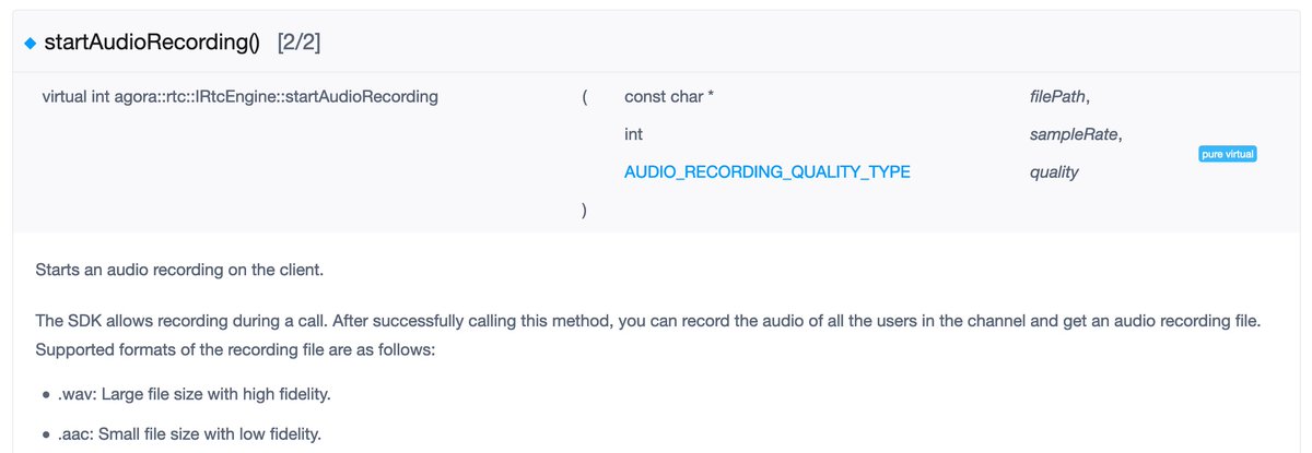 SDK-Dokumentation zu startAudioRecording
