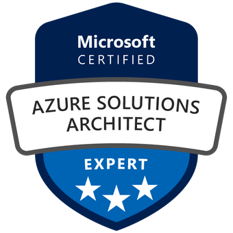 Το επίσημο σήμα της πιστοποίησης Microsoft Certified: Azure Solutions Architect Expert.