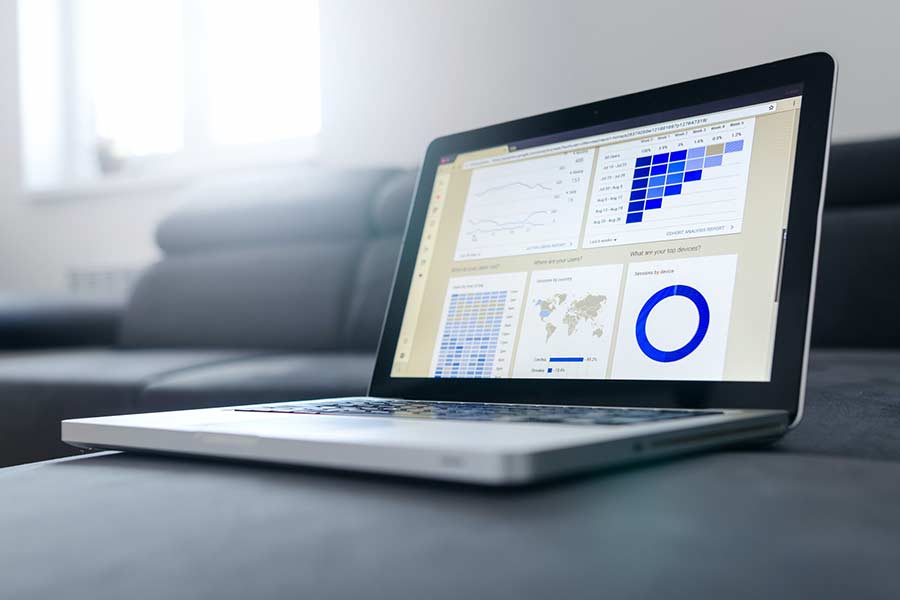 Laptop with important company data on screen