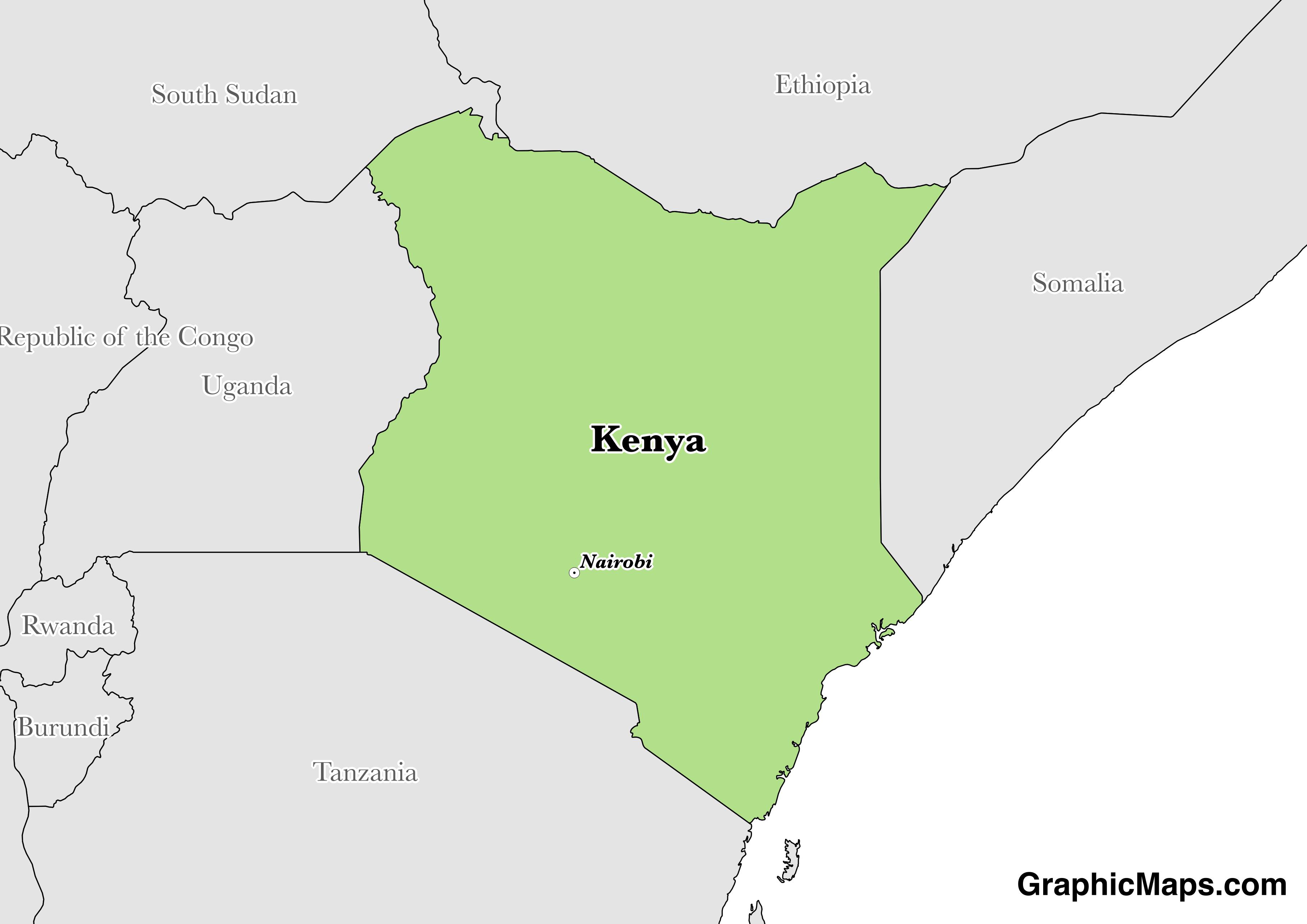 Map showing the location of Kenya