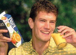 Humiliating photograph of young Ian drinking orange juice