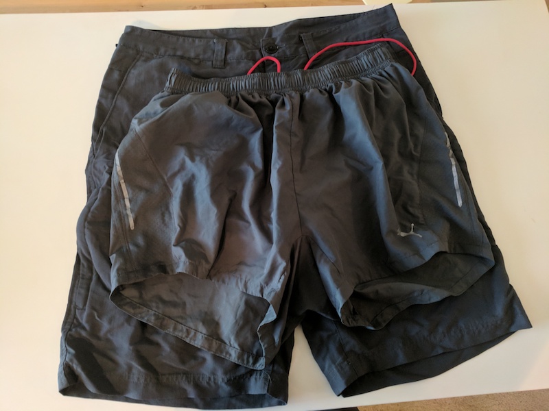 My shorts! a pair of puma running shorts and an REI pair of hiking shorts.