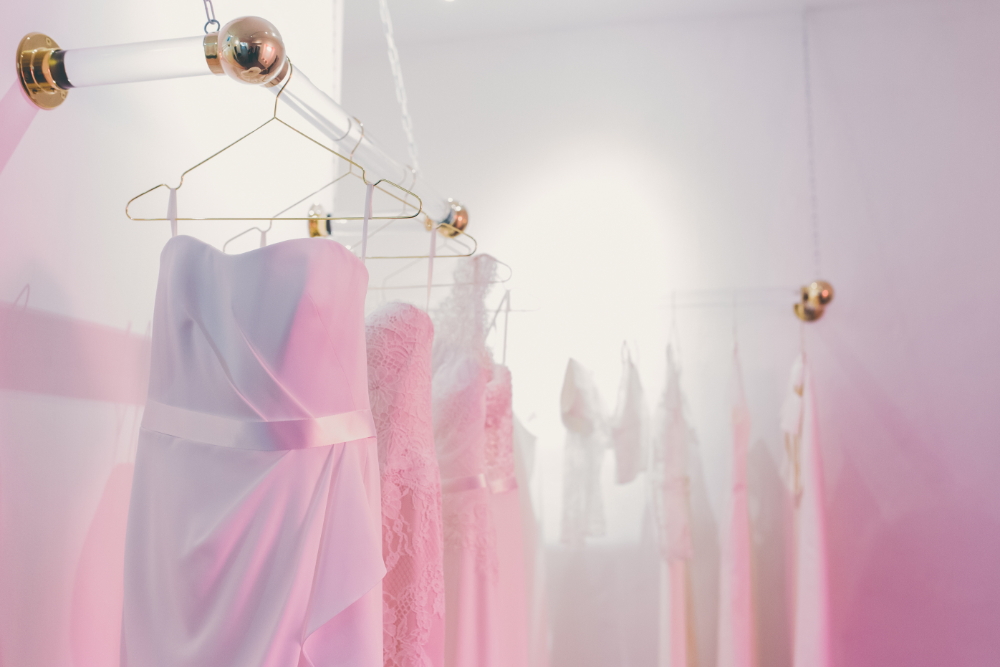 Row of dresses in shop