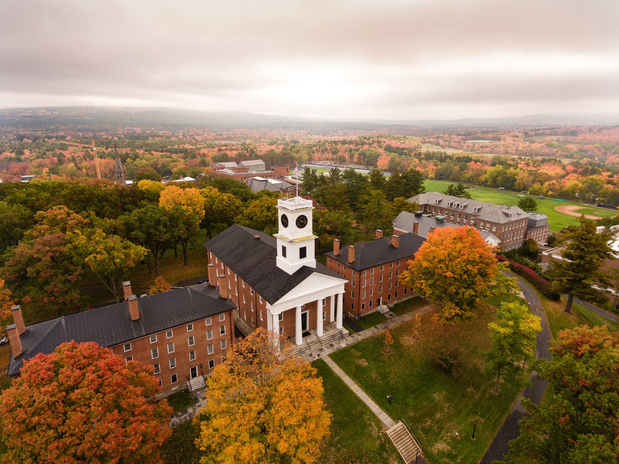 Aerial view of Amherst College campus